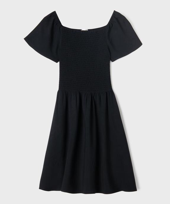 Robe courte à manches courtes au buste en smocks fille vue2 - GEMO 4G FILLE - GEMO