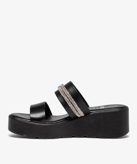 Mules femme compensées dessus uni ornées de strass vue3 - GEMO(URBAIN) - GEMO