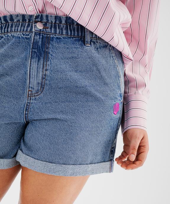 Short en jean brodé à taille paper bag femme grande taille vue3 - GEMO (G TAILLE) - GEMO