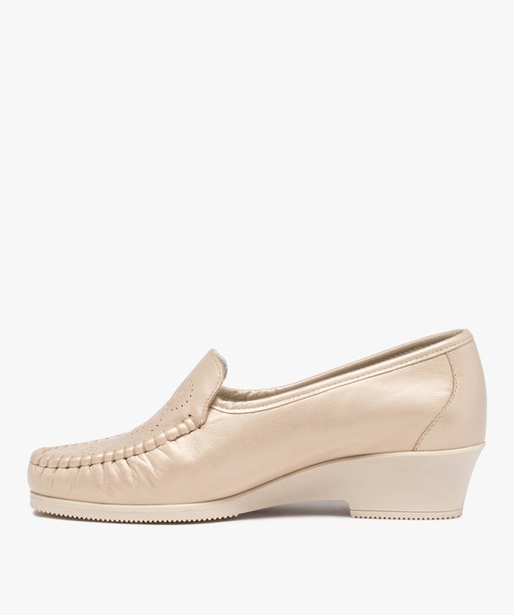 Mocassins femme confort unis dessus en cuir souple vue3 - GEMO 4G FEMME - GEMO