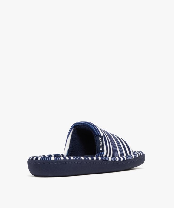 Chaussons femme mules ouvertes en velours rayé - Isotoner vue4 - ISOTONER - GEMO