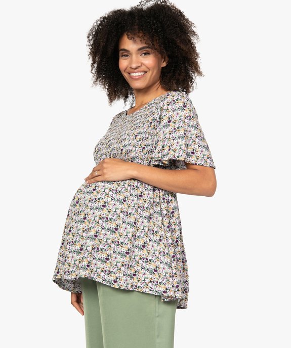 Blouse de grossesse à smocks et fleurs vue1 - GEMO (MATER) - GEMO