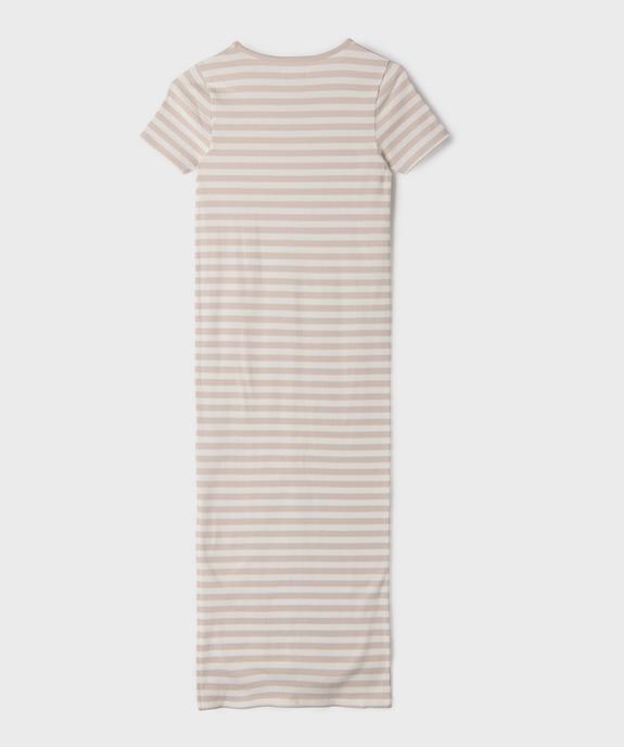 Robe tee-shirt longue en maille côtelée rayée fille vue4 - GEMO 4G FILLE - GEMO