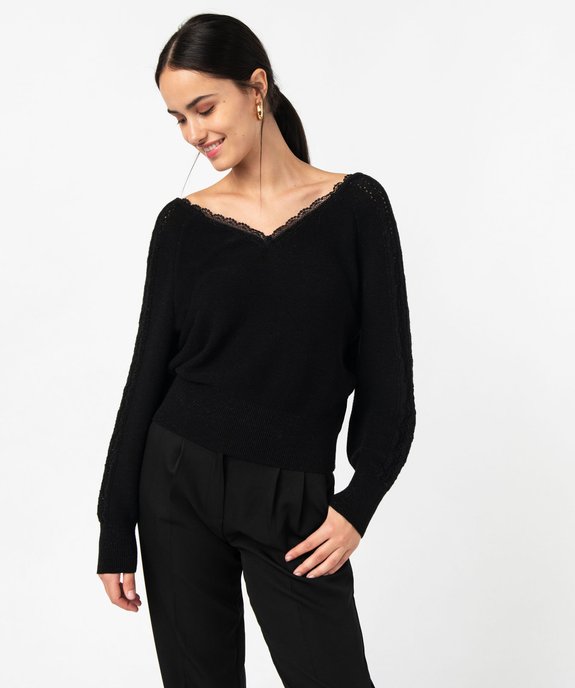 Pull à double col V en maille pailletée femme vue2 - GEMO(FEMME PAP) - GEMO