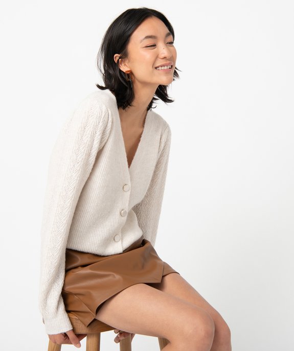 Gilet femme avec manches en maille fantaisie vue1 - GEMO 4G FEMME - GEMO