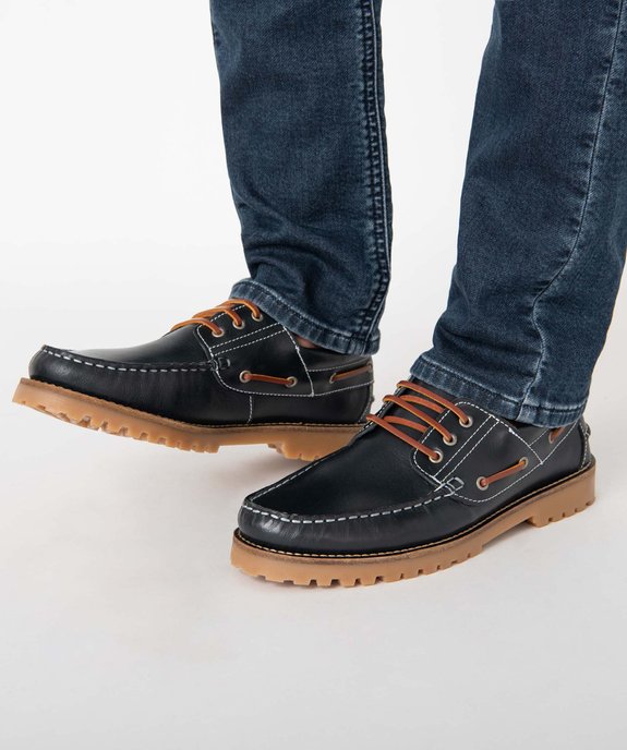 Chaussures bateau homme dessus cuir uni - Tanéo vue1 - TANEO - GEMO