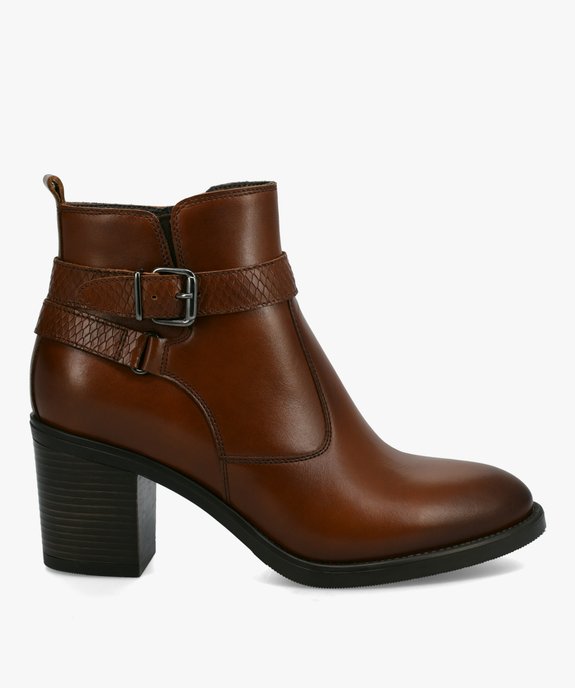 Boots femme à talon dessus cuir et bride fantaisie - Tanéo vue1 - TANEO - GEMO