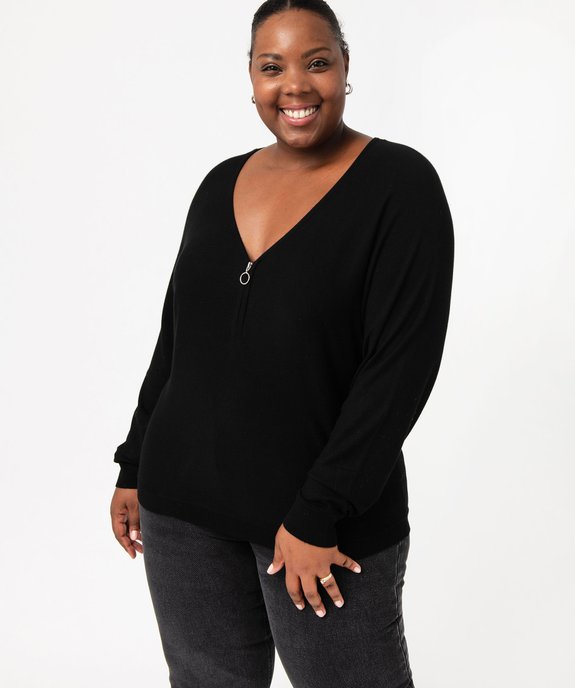Pull col V zippé avec manches chauve-souris femme grande taille vue1 - GEMO 4G GT - GEMO