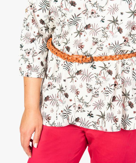 Tunique femme en lin à motifs fleuris avec col V et ceinture vue2 - GEMO (G TAILLE) - GEMO