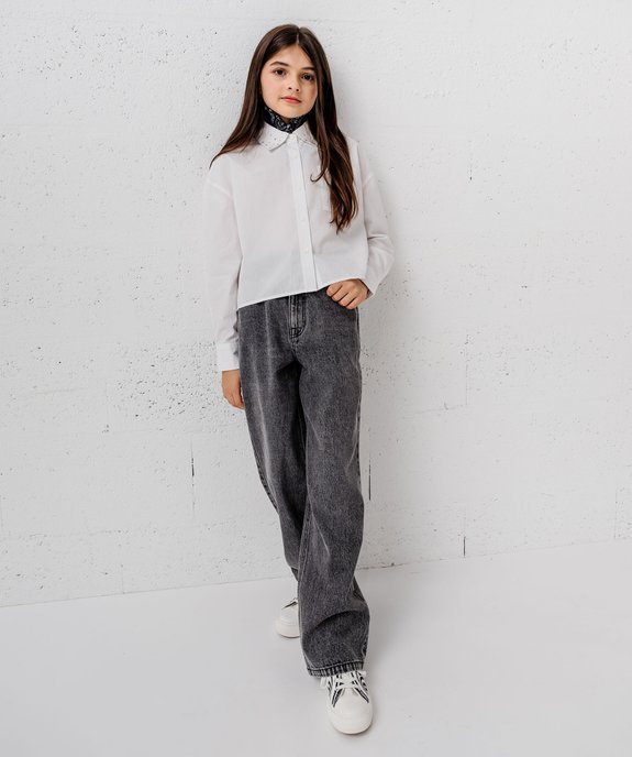 Jean Straight délavé avec taille ajustable fille vue6 - GEMO (JUNIOR) - GEMO
