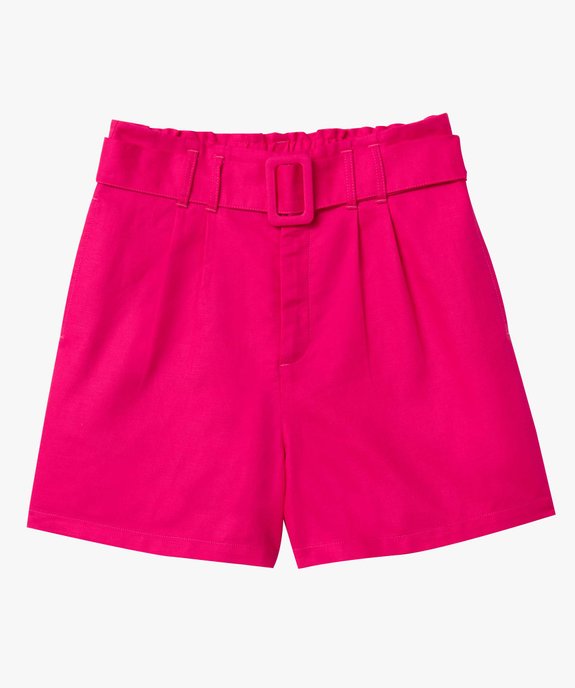 Short femme en coton et lin coupe large et taille haute vue4 - GEMO 4G FEMME - GEMO