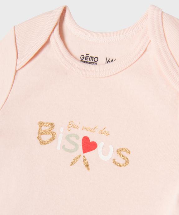 Body à manches courtes avec message pailleté bébé fille (lot de 3) vue10 - GEMO 4G BEBE - GEMO