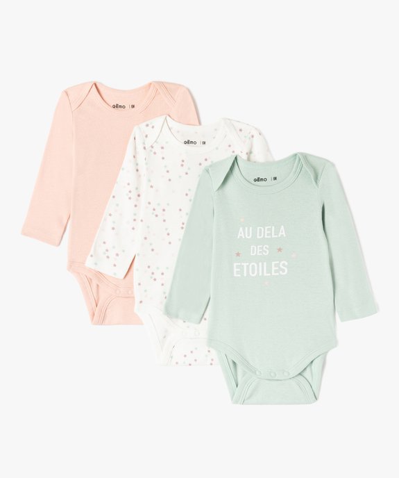 Bodies bébé à manches longues et col américain thème étoiles (lot de 3) vue1 - GEMO 4G BEBE - GEMO