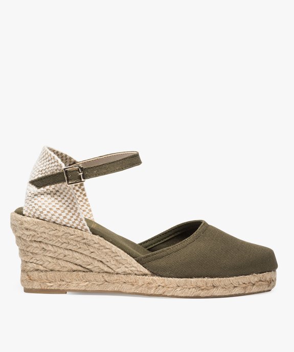Sandales femme en toile et talon compensé en corde vue3 - GEMO(URBAIN) - GEMO