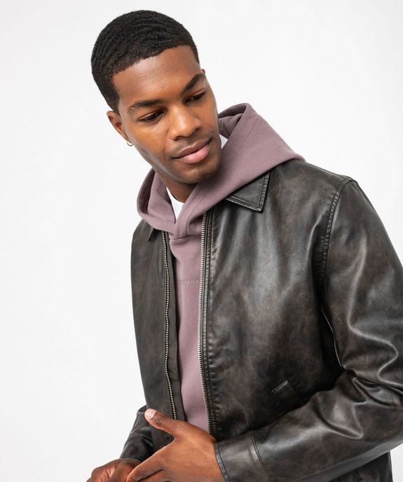 Blouson zippé en cuir imitation à col chemise homme vue2 - GEMO (HOMME) - GEMO
