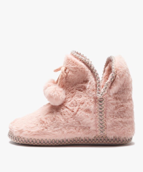 Chaussons femme boots en fourrure imitation et passementerie vue3 - GEMO(HOMWR FEM) - GEMO