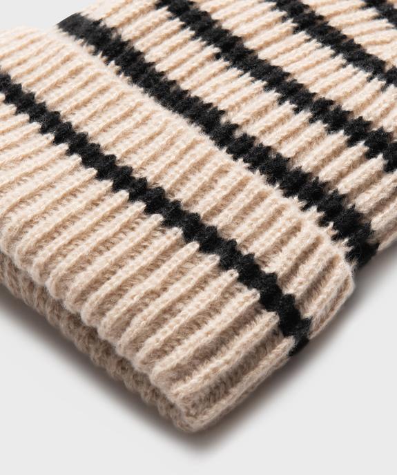 Bonnet rayé en maille côtelée à revers fille - GEMO (JUNIOR) Bonnet rayé en maille côtelée à revers fille vue2 - GEMO (JUNIOR) - GEMO