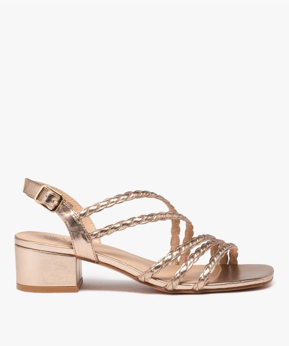 Sandales femme à talon carré et brides tressées métallisées vue2 - GEMO(URBAIN) - GEMO