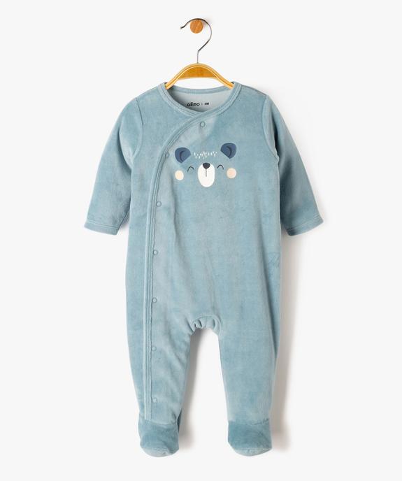 Pyjama dors-bien en velours fermeture devant bébé vue1 - GEMO 4G BEBE - GEMO