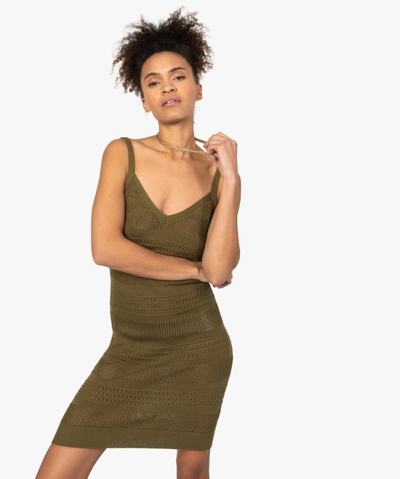 Robe femme à bretelles en maille ajourée vue1 - GEMO(FEMME PAP) - GEMO