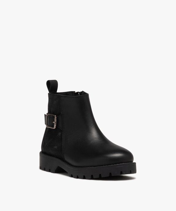 Boots fille dessus en cuir uni ajouré et à semelle crantée vue2 - GEMO (ENFANT) - GEMO