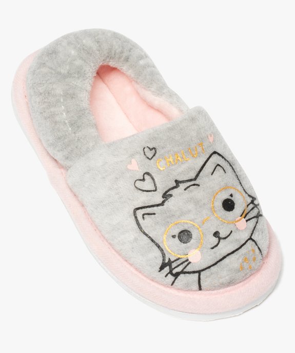 Chaussons fille en velours ras imprimé chat vue5 - GEMO 4G FILLE - GEMO