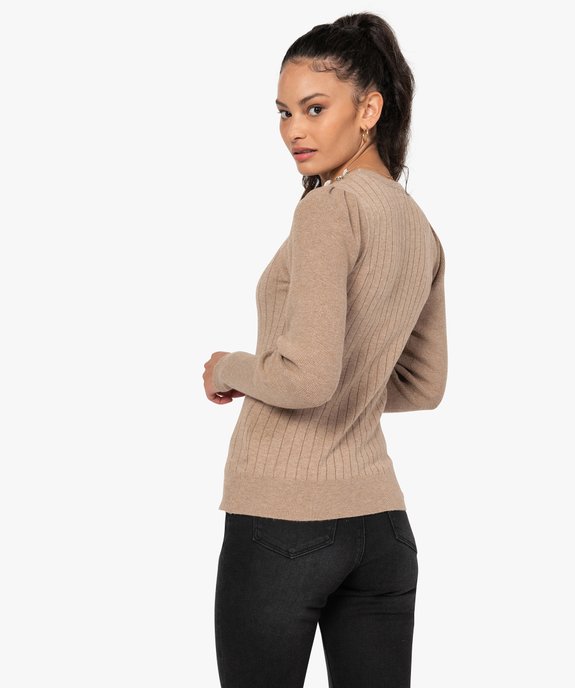Pull femme avec manches froncées et boutons sur l’épaule vue3 - GEMO(FEMME PAP) - GEMO