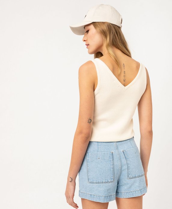 Pull sans manches à col V en fine maille femme - LuluCastagnette vue3 - LULUCASTAGNETTE - GEMO