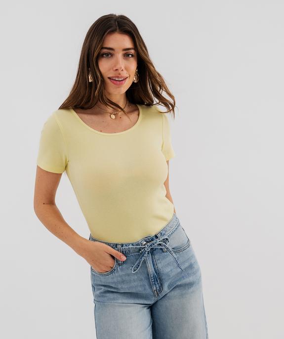 Body à manches courtes en maille côtelée femme vue1 - GEMO 4G FEMME - GEMO