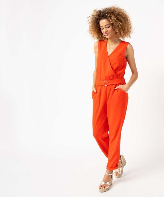 Combinaison pantalon femme unie avec haut cache-coeur vue2 - GEMO(FEMME PAP) - GEMO