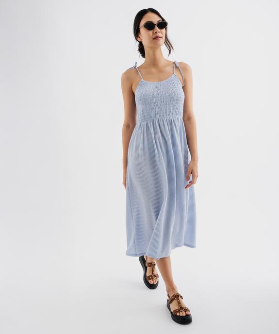 Robe midi à fines bretelles en tissu texturé femme vue1 - GEMO 4G FEMME - GEMO