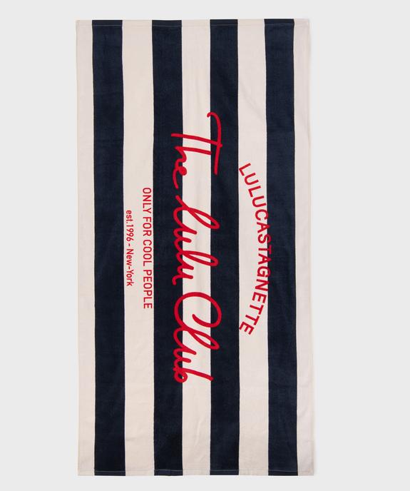 Serviette de plage en éponge à rayures avec inscription - LuluCastagnette vue1 - LULU CASTAGNETT - GEMO