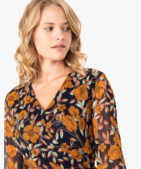 Robe fleurie à manches longues avec devant croisé vue2 - GEMO(FEMME PAP) - GEMO