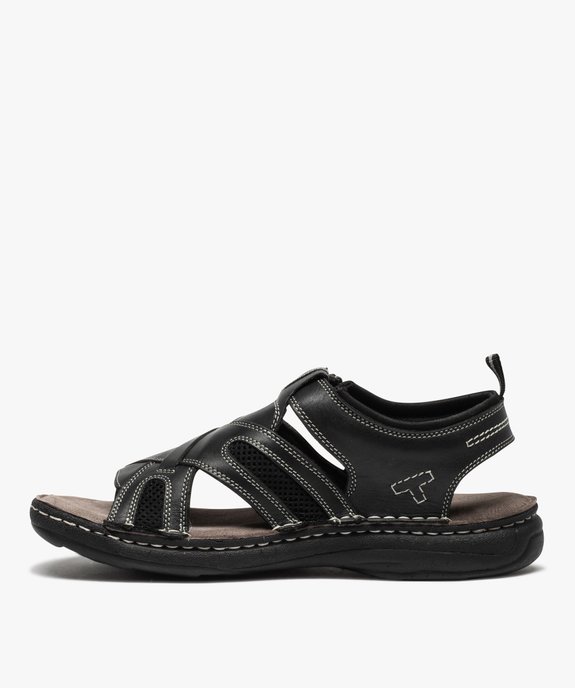 Sandales homme confort dessus cuir à surpiqûres contrastées vue3 - GEMO (CONFORT) - GEMO