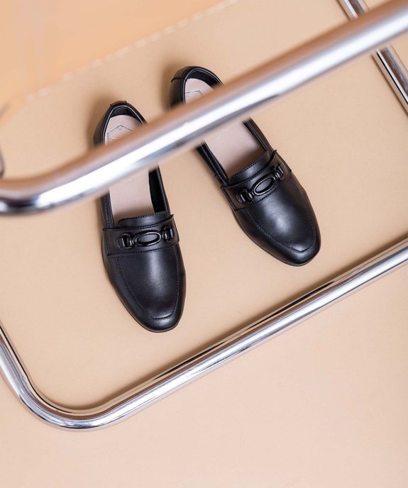 Mocassins femme à talon plat dessus cuir uni - Tanéo vue1 - TANEO - GEMO