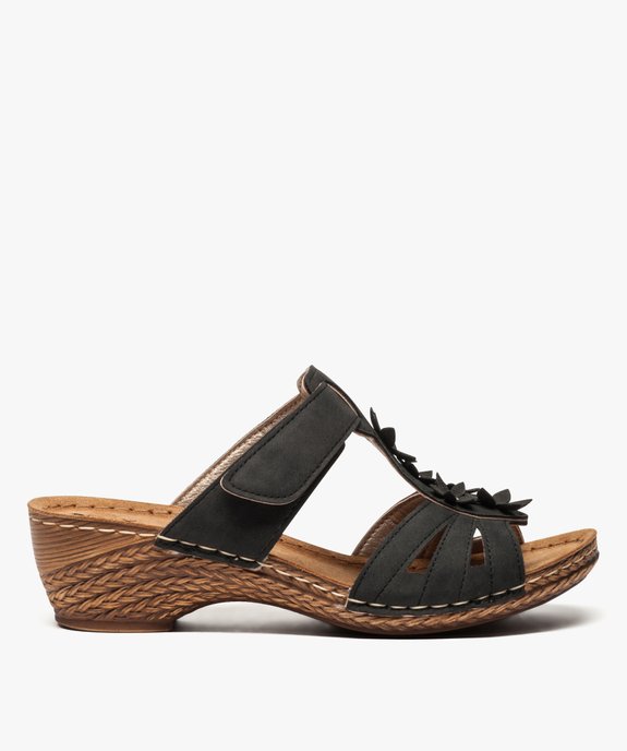 Mules femme confort avec fleurs en relief et bride à scratch vue1 - GEMO (CONFORT) - GEMO
