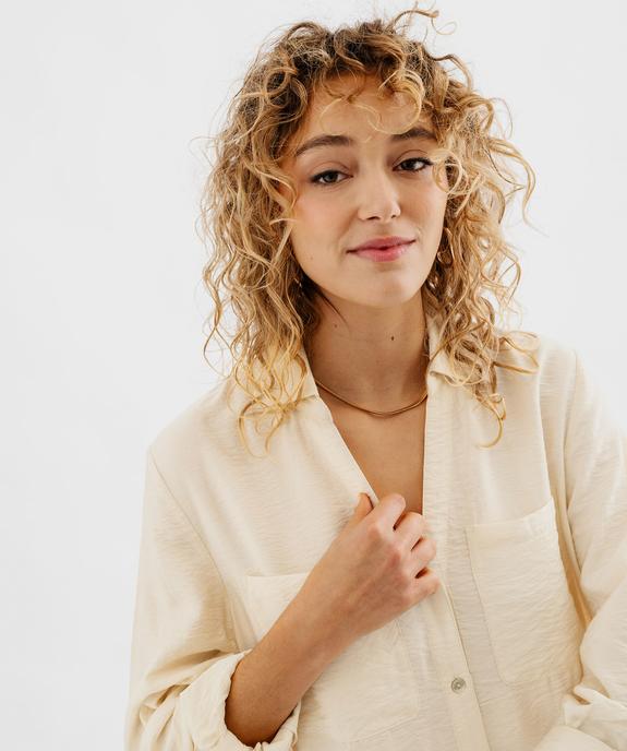 Chemise longue en viscose froissée à manches longues retroussables femme vue2 - GEMO 4G FEMME - GEMO