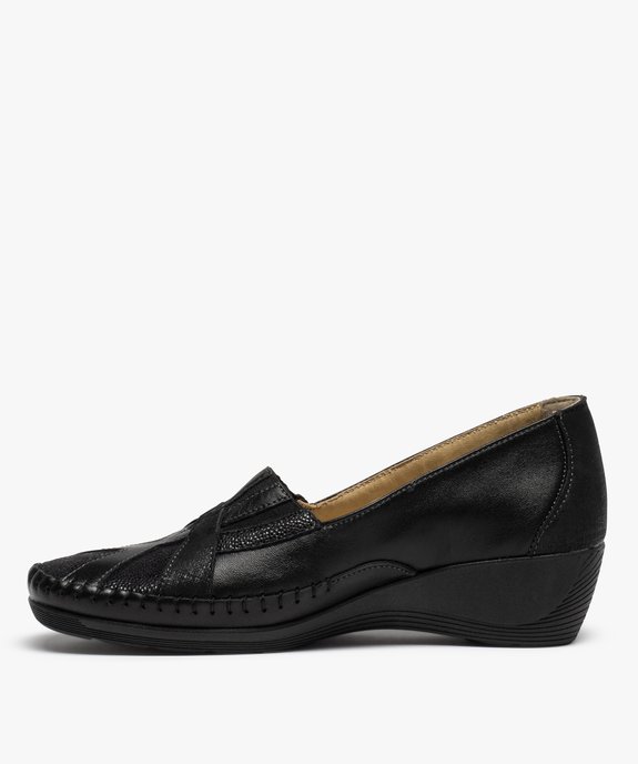 Mocassins femme confort à talon compensé dessus cuir vue3 - GEMO (CONFORT) - GEMO