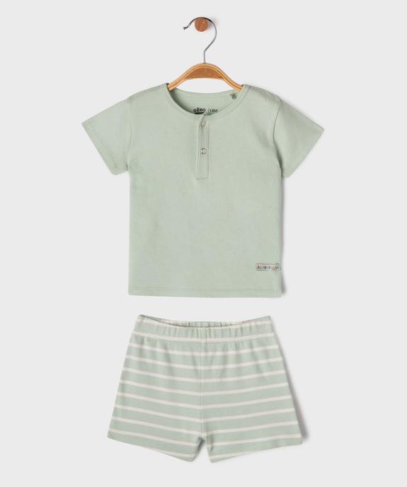 Pyjashort en coton à col tunisien et short rayé bébé garçon vue3 - GEMO 4G BEBE - GEMO