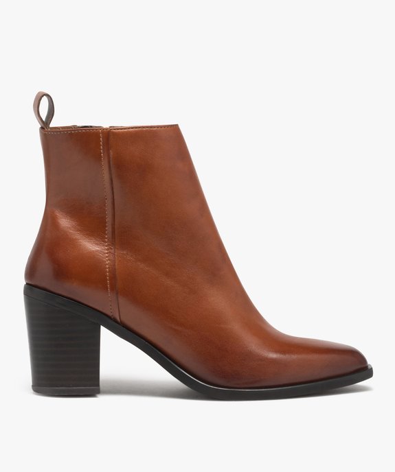 Boots femme en cuir uni à talon carré et bout pointu - Taneo vue2 - TANEO - GEMO