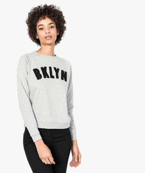 Sweat femme molletonné et imprimé à manches raglan vue1 - FOLLOW ME - GEMO