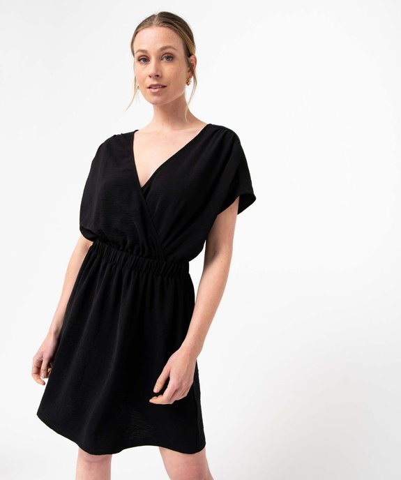Robe femme en maille gaufrée avec double décolleté cache-coeur vue1 - GEMO(FEMME PAP) - GEMO
