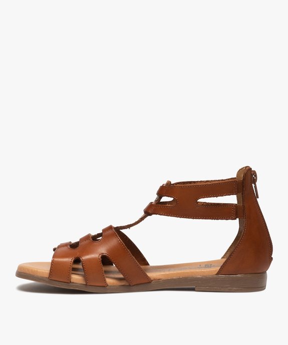 Sandales femme zippées à tige montante en cuir vue3 - GEMO (CASUAL) - GEMO