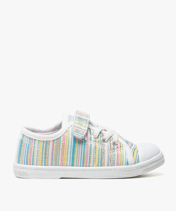 Tennis fille rayée et dorée à scratch et lacets élastiques vue1 - GEMO (ENFANT) - GEMO