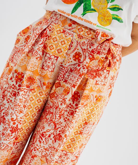 Pantalon fluide imprimé avec ceinture à nouer femme vue2 - GEMO 4G GT - GEMO