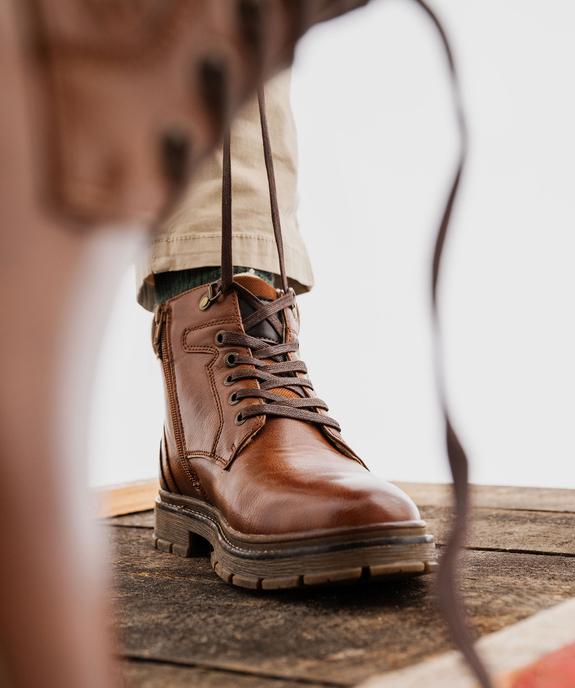 Boots fourrées à lacets, zip et épaisse semelle crantée homme vue1 - MARIO BALDANO - GEMO
