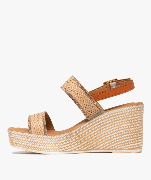 Sandales femme à talon compensé et brides effet tissé avec paillettes vue3 - VALENTINA BALDA - GEMO