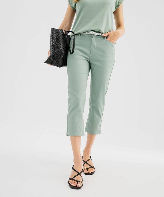 Pantacourt slim taille haute en coton stretch avec ceinture à nouer femme vue1 - GEMO 4G FEMME - GEMO