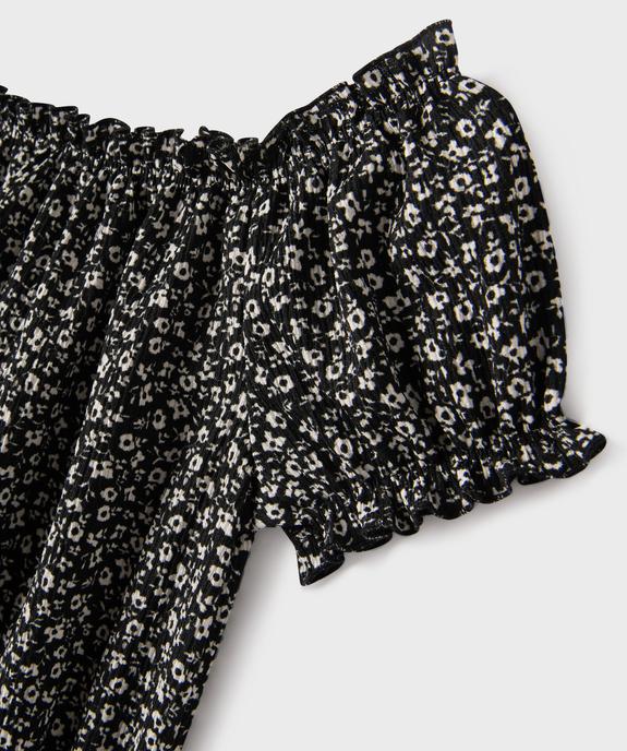 Blouse fleurie à manches courtes et col Bardot fille vue2 - GEMO (JUNIOR) - GEMO