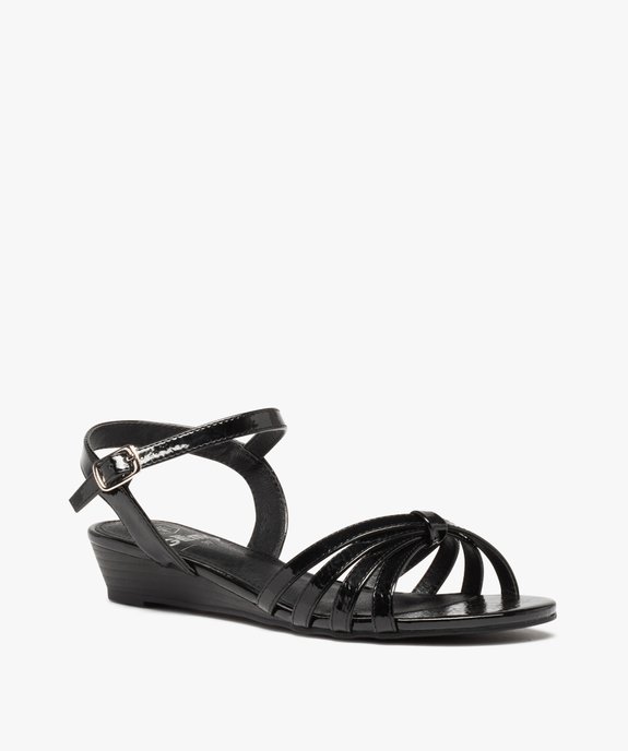 Sandales femme à petit talon et fines brides vernies vue2 - GEMO (CASUAL) - GEMO